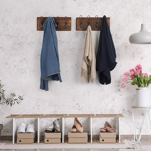 Wall-Mounted-Brown-Wooden-Entryway-Coat-Hooks-4-Rustic-Hooks-Solid-Pine-Wood