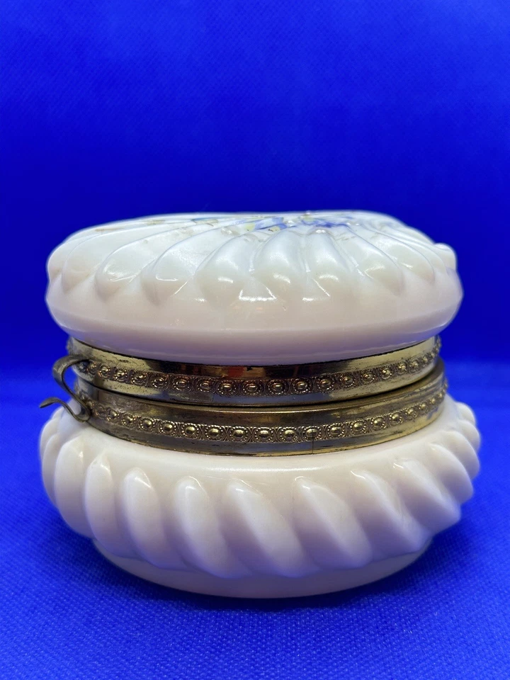 Antiguo Wavecrest Doble Carcasa Bisagras Arte Vidrio Cómodo Caja Tarro Pintado a Mano Flo Foto 2 de 4