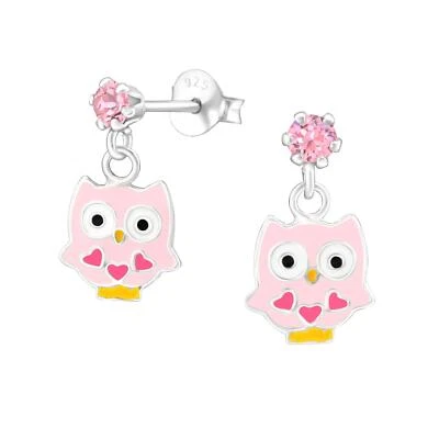 Eule Kinder Ohrringe mit Kristallen 925 Silber für Mädchen Schmuck Geschenk - Bild 1 von 4