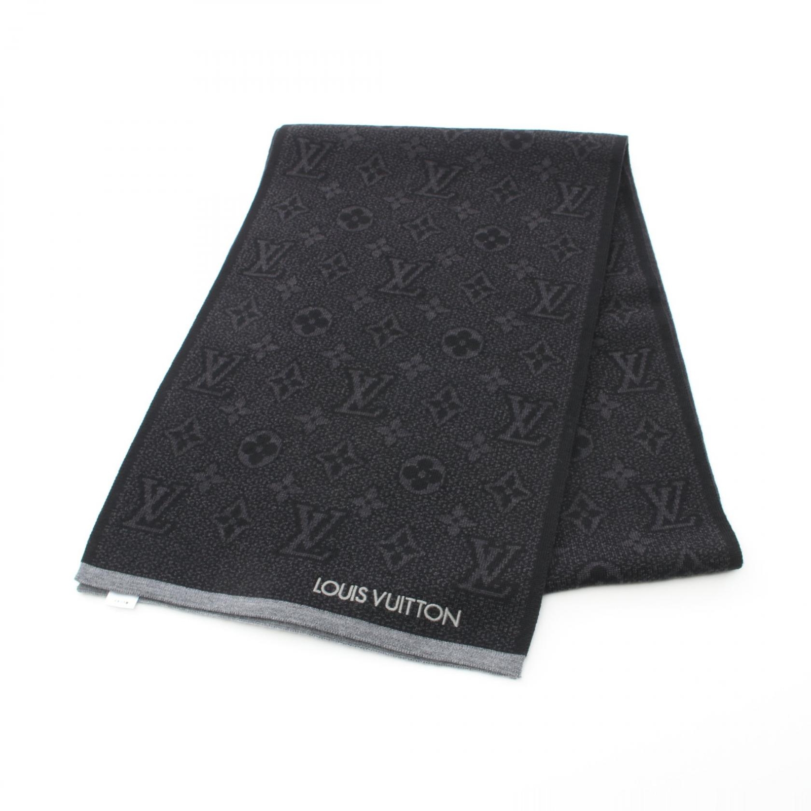 LOUIS VUITTON My Monogram Eclipse Wool Scarf M73468 in Black and Gray