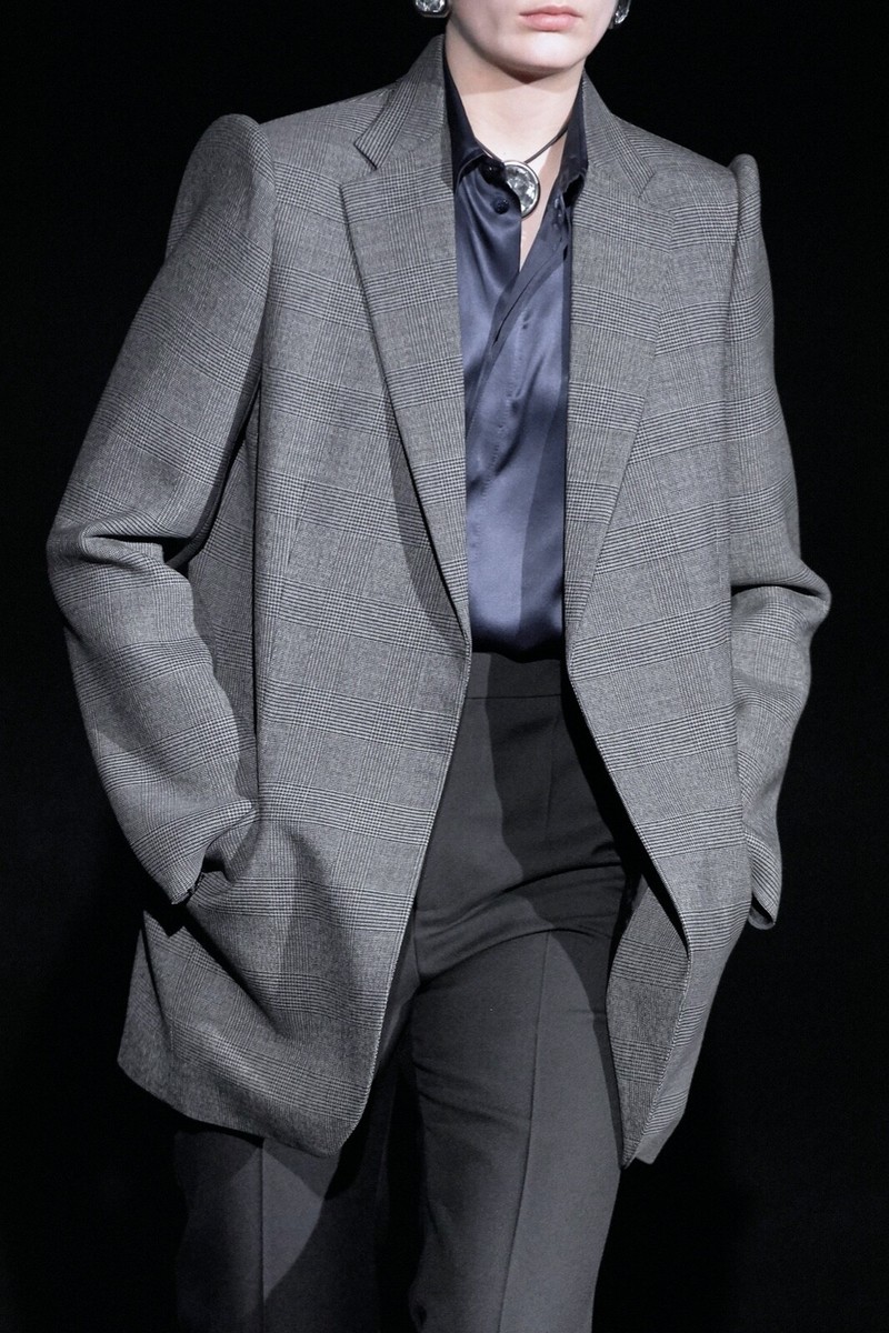 BALENCIAGA Suspended Shoulder Check Wool Blend Blazer Jacket BALENCIAGA Suspended Shoulder Check Wool Blend Blazer Jacket