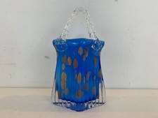 Vintage Art Glass Blue  Gold Dotted Purse Figurine / Vase