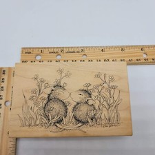 House Mouse Nose Flowers Rubber Stamp wood mounted 51 Jareckie 1997