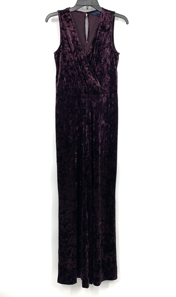 Mono Rachel Roy para mujer talla mediana terciopelo púrpura pierna ancha cuello en V sin mangas Foto 3 de 4