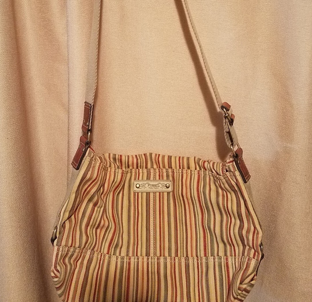 Fossil Messengers Bag Striped Boho Hippie Crossbody Satchel