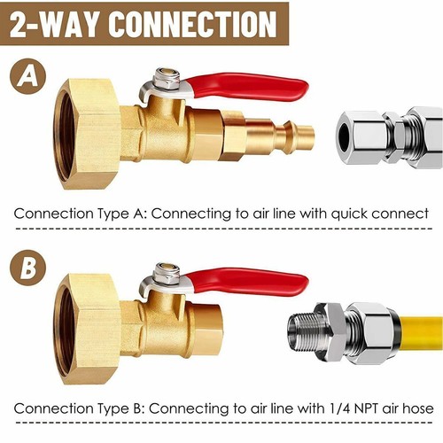 2Pcs RV Winterize Blowout Adapter Valve 1/4" Male Quick Connect Internal Outer - Picture 5 of 12