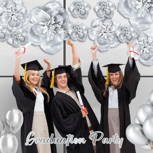 12 PCS Giant Paper Flowers Silver Wedding Birthday Party Wall Backdrop Decor - Picture 3 of 6