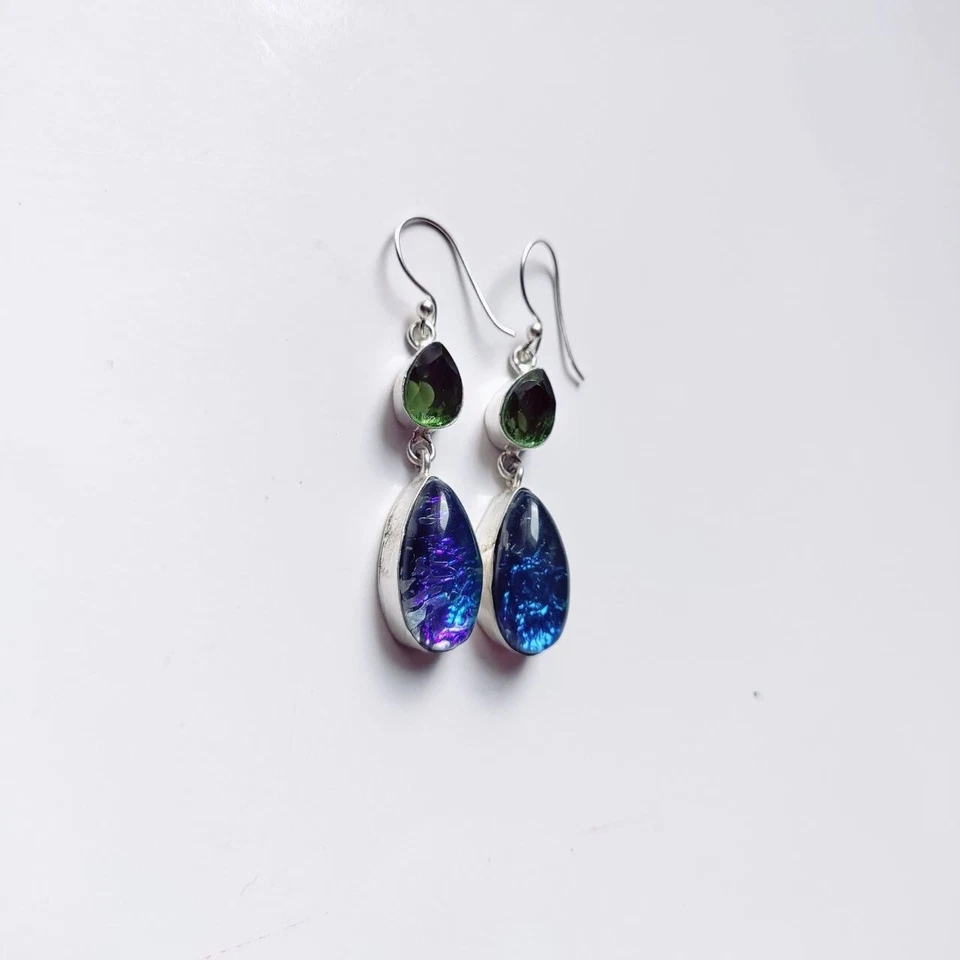 Australian Opal Gemstone 925 Sterling Silver Handmade Jewelry Earrings 1.80" - Image 4 of 4