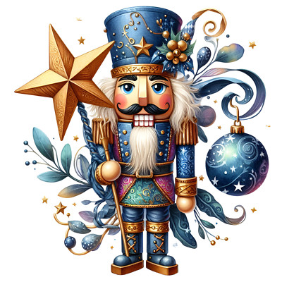 Blue Nutcracker with Gold Star - 10 Christmas Cards & Envelopes Made in USA