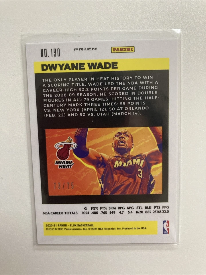 Panini Flux FOTL 2020-21 púrpura Cosmic Prizm #190 Dwayne Wade/75 Heat SP MIAMI Foto 3 de 4