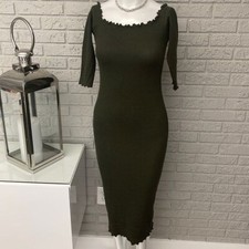 Heart & Hips Women Green Ruffle Ribbed Bodycon Midi Dress Size S