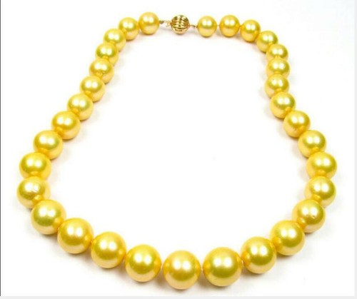 perfekte AAA 9-10mm echte natürliche runde Südsee tiefgoldene Perlenkette 18 - Bild 1 von 4