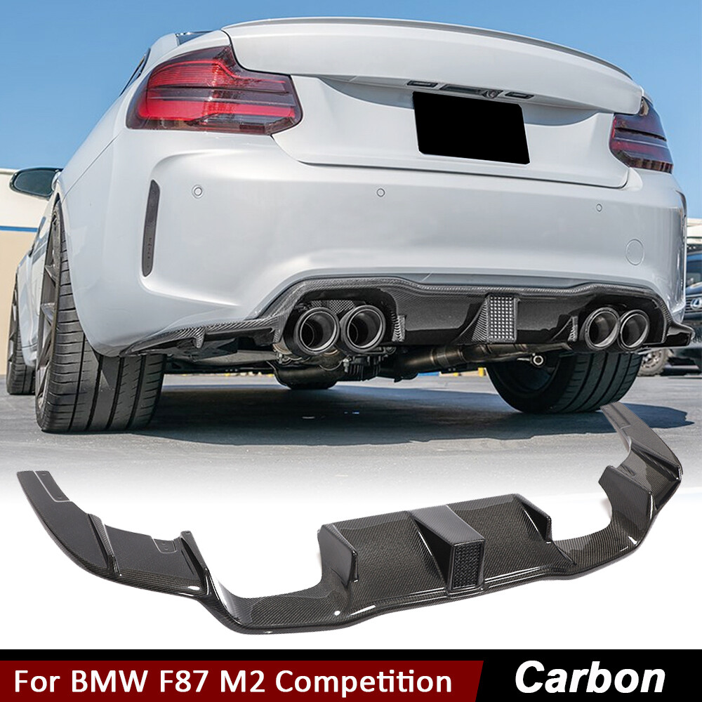 For BMW F87 M2 Competition M2C 16UP Real Carbon Rear Bumper Diffuser Lip W/Light