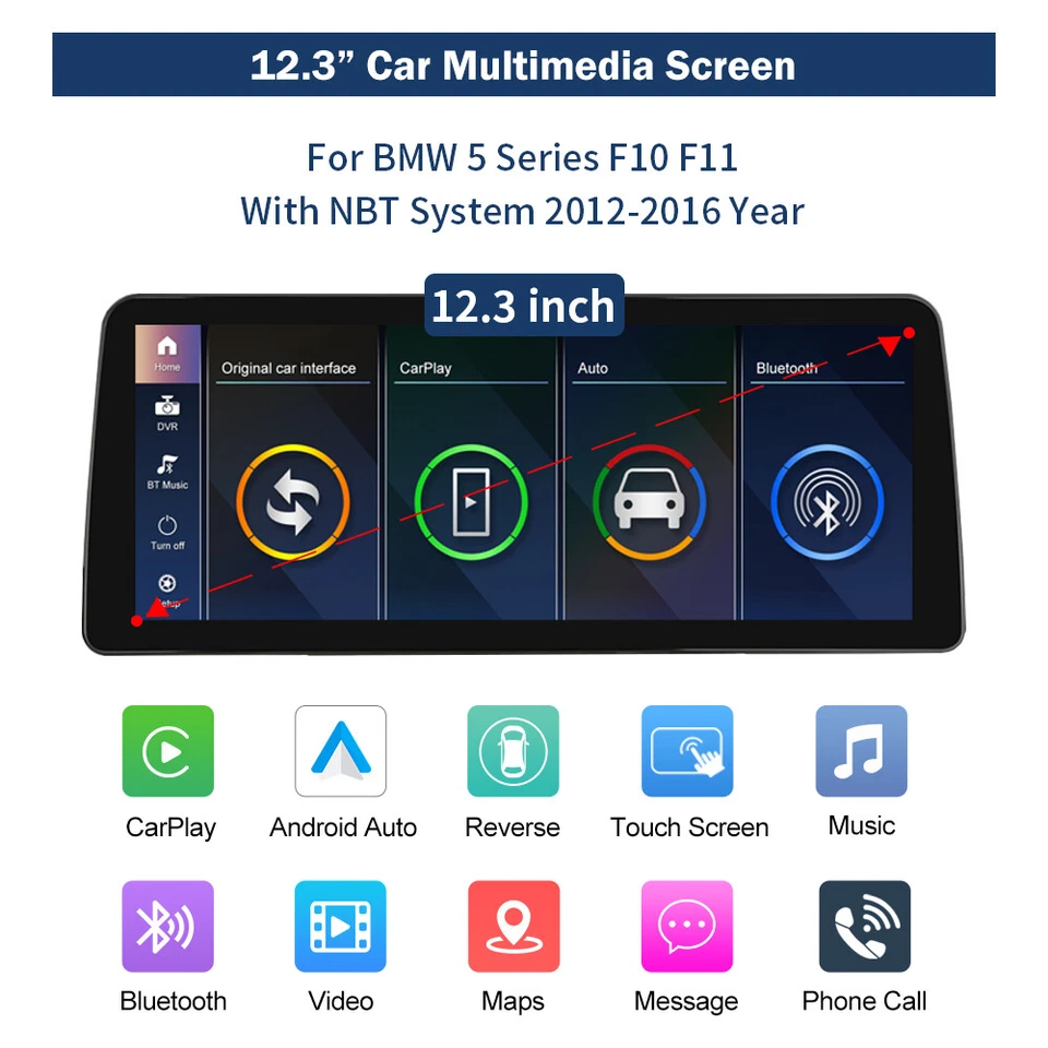 12.3' Wireless CarPlay Android Auto Touchscreen For BMW NBT 5 Series F10 F11 - Изображение 4 из 4
