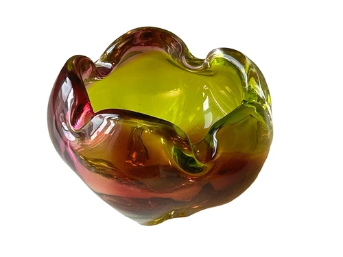 Vintage MCM Murano Multicolored Italian Glass Bowl Ashtray Possibly Seguso