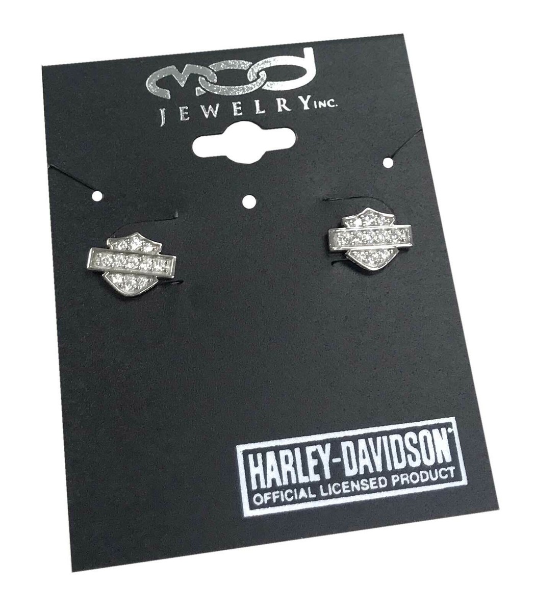 Harley-Davidson Women's Petite White Bling Bar & Shield Post