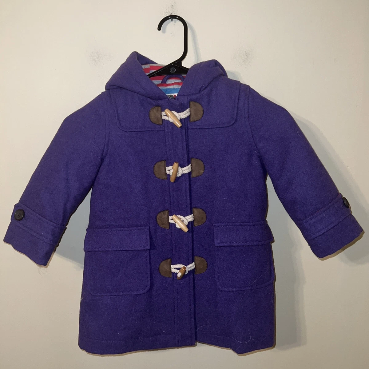 Mini Boden Peacoat Wool Toggle Winter Jacket Kids 2 3 Y Purple
