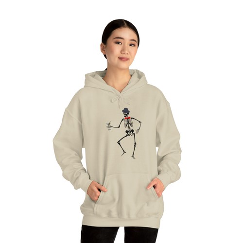 Skeleton Hoodie, Halloween Hooded Sweatshirt, Skeleton Martini Fun Hoodie, bow - Picture 25 of 46