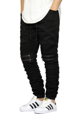 ★SCULPTOR★ Irregular Stripe Jogger Pants BerryKhaki SC23A4 MEN'S TWILL SHIRRING DETAIL BIKER JOGGER PANTS S-5XL