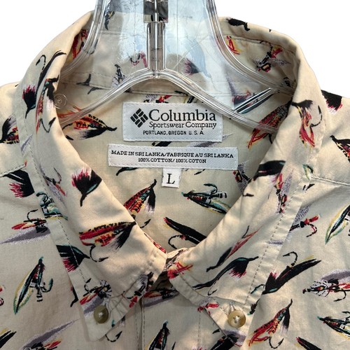 Columbia Shirt Mens Size L Beige Fly Fishing Theme Button Down Casual Hiking - Picture 4 of 15