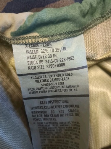 US Military Trousers Mens XL Long Green Extended Cold Weather Woodland Camo GTX - Picture 4 of 4