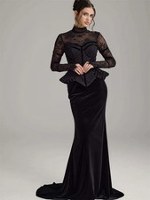 Custom evening dress dress formal gown wedding guest dress Elegant Highneck Lace