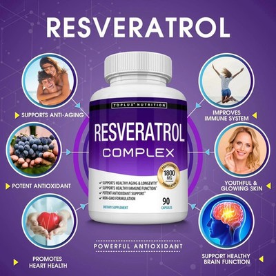 1800mg Resveratrol Supplement Antioxidant Complex - Highly Potent Natural Pills
