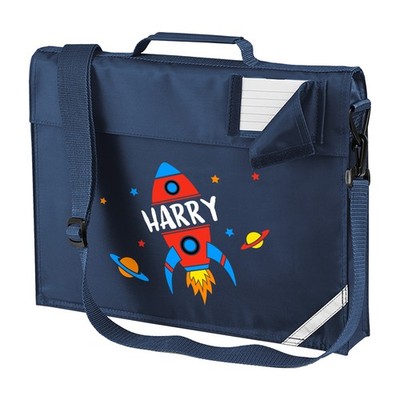 Personalisierte Kinder Raketenschiff Büchertasche mit Gurt Weltraum Design Schulkind Geschenk