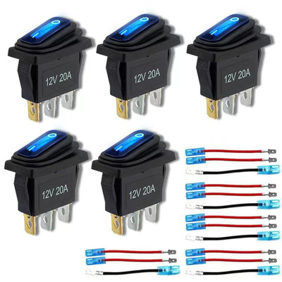12V Rocker Switch Waterproof 5 PCS - 12 Volt Toggle Switch with 3 20Cm Detachabl