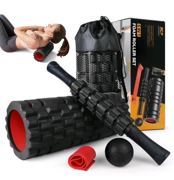 5 in1 Foam Roller Set, Trigger Point Foam Roller, Massage Roller Stick & Ball.