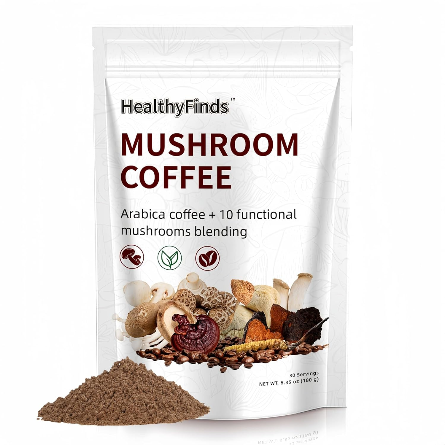 Organic Mushroom Coffee Instant with 10 Superfood Mushrooms for Better Focus, En