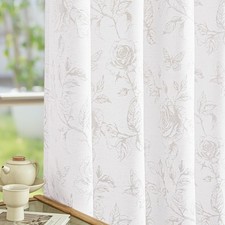 Taupe Floral Jacquard Curtains for Bedroom, Rose Flower Patterned Curtains 84...