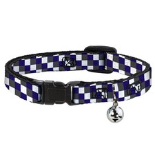 Cat Collar Breakaway with Bell Checker Gray/Purple/White NARROW Fits 8.5-12"
