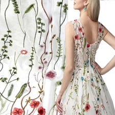 White Embroidered Lace Fabric 59" Wide by 2 Yards Floral Mesh Tulle