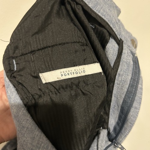 Perry Ellis Mens Pants Linen Blend Trouser Slim Fit Bay Blue Portfolio 34x32 - 第 7/7 張圖片