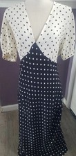 A New Day Polka Dot Deep V Neck Short Sleeve Dress W Puff Sleeves Size L New!