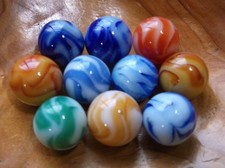 10 0.67" Alley Agate Flame/Swirl vintage marbles....