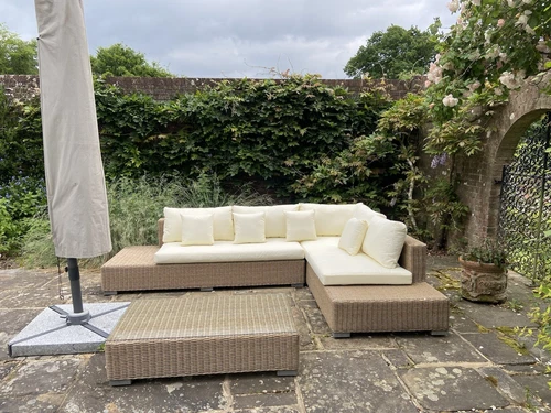Oka Balladou Rattan Garden Corner Sofa And Coffee Table Set