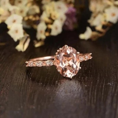 2Ct Oval Cut Lab-Created Morganite Halo Engagement Ring 14K Rose Gold Plated