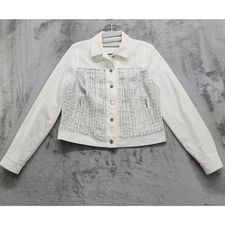 Per Se by Carlisle Jacket Womens 4 White Silver Tweed Denim Crop Zip Pockets