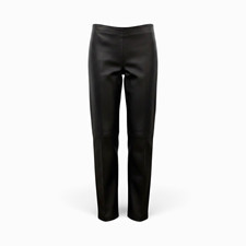 B J Women  s Black Genuine Leather Straight Leg Pants Flat Front Solid