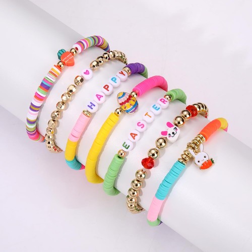 Pulseras Surfer Heishi para mujer apilables arco iris disco de vinilo arcilla cuentas estiradas - Imagen 4 de 5