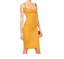 Reformation Mustard Bustier Mini Dress XS – Square Neck, Open Back, Boned Corset