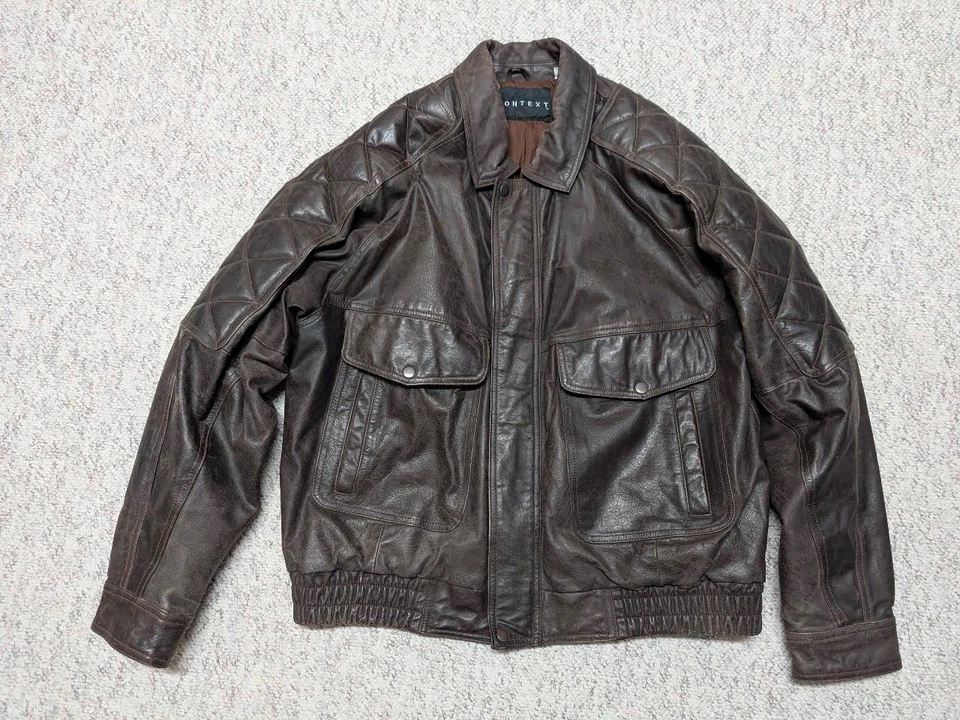 Chaqueta de cuero vintage años 90 BOMBER motocicleta XLT marrón MAD MAX pátina cuero de vaca Foto 3 de 4