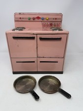 Vtg Wolverine Pink Toy Tin Metal Stove Oven USA Push Buttons TLC WORN RUST
