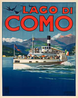 Lago di Como Vintage Travel Poster Italian Boat Art - 12X16/16X20/18X24/24X36