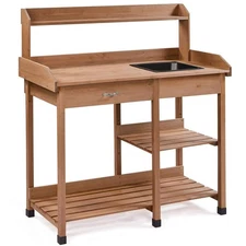 47.6in.H Potting Bench Outdoor Garden Work Bench Station Planting Solid Wood Con