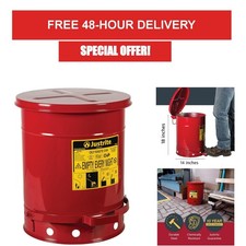 Justrite 10 Gallon Galvanized Steel Oily Waste Can with Foot Operated Lid