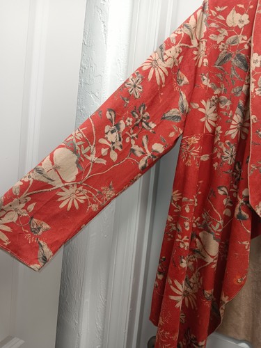 Soft Surroundings 1X Red/beige Floral Faux Suede Open Front Cardigan - Picture 3 of 5
