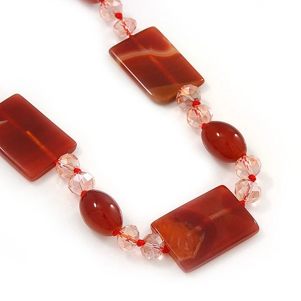 Collar de cuentas de cristal rosa y cerámica naranja oscuro enchapado en rodio - Foto 3 de 4